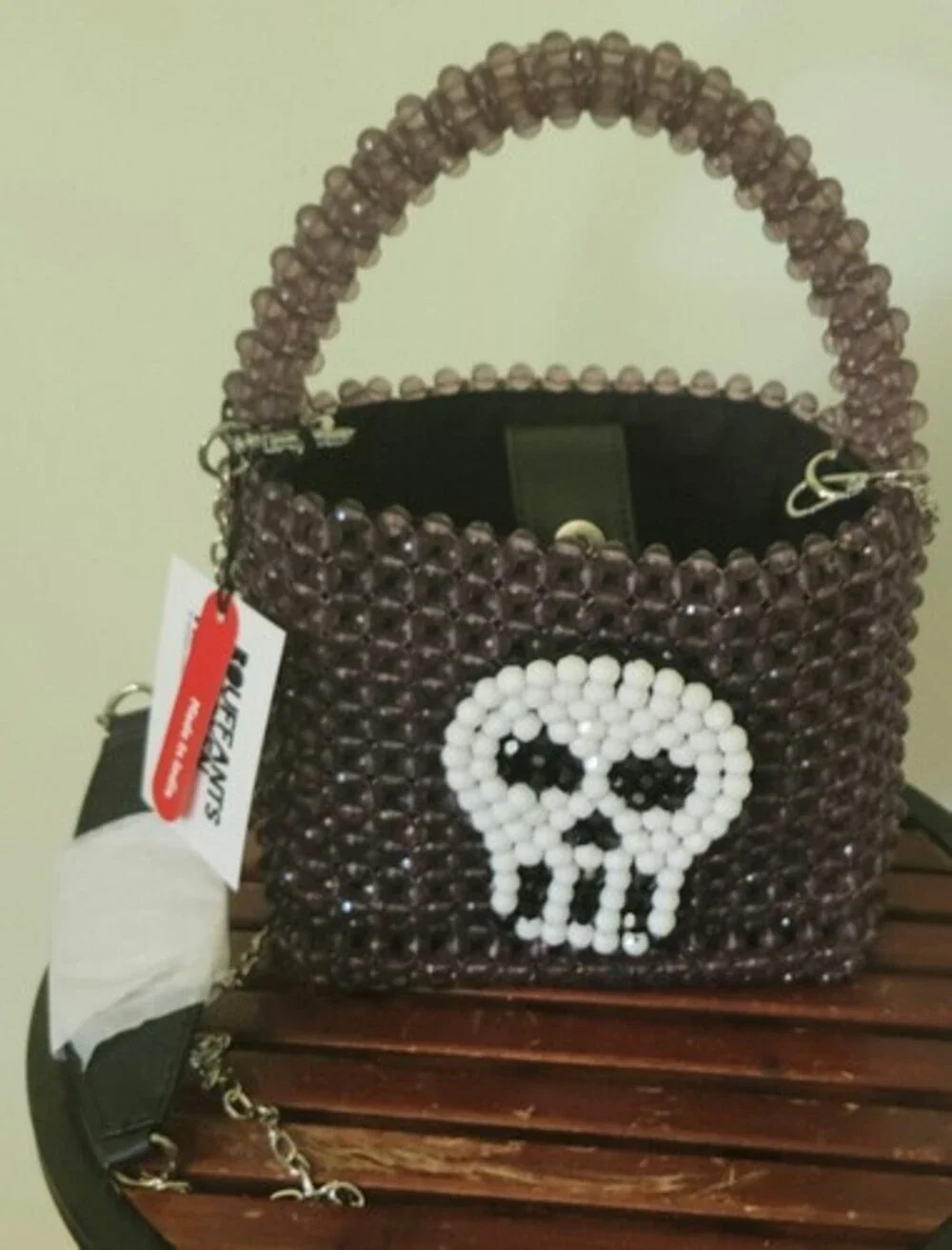 Halloween Skull Beaded Purse Handbag BOUFFANTS AND BROKEN HEARTS by Kendra Dandy
